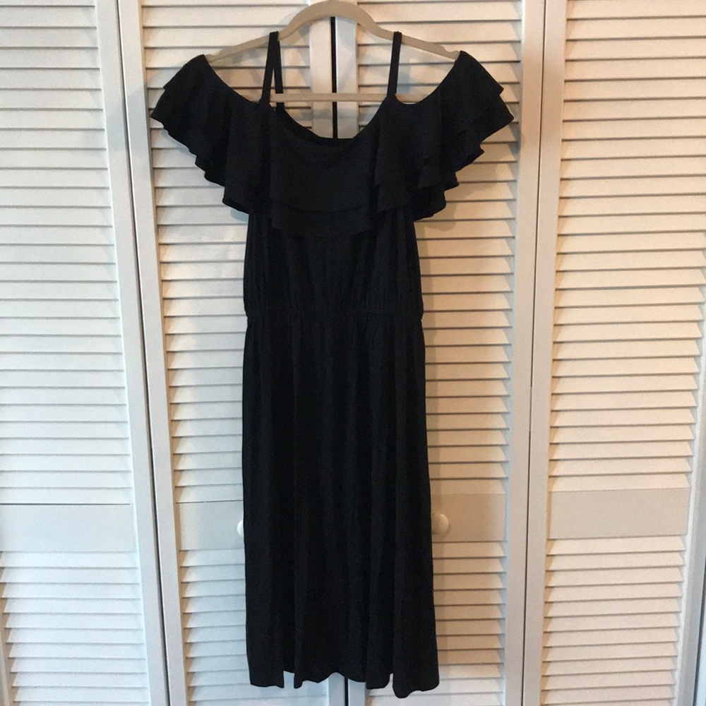 Loft black cold shoulder dress